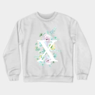 Botanical alphabet X green and purple flowers Crewneck Sweatshirt